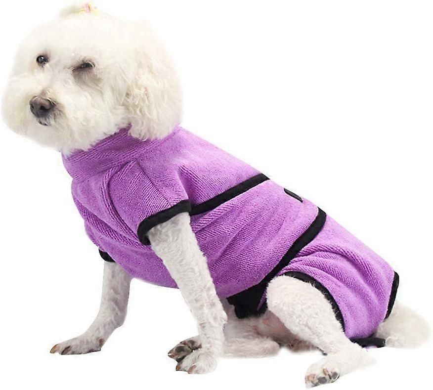 Pet Bathrobe Absorbent Pet Bathrobe Microfiber Dog Bathrobe (Purple L)
