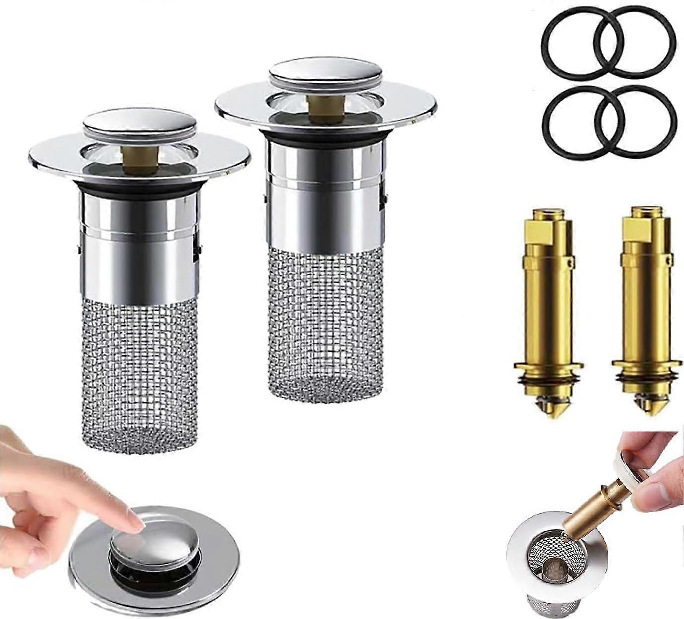 Drain, Stainless Steel Pop Up Basin Drain Filter for Bathroom Sink, 1.5 Inch Size, Easy Installation
