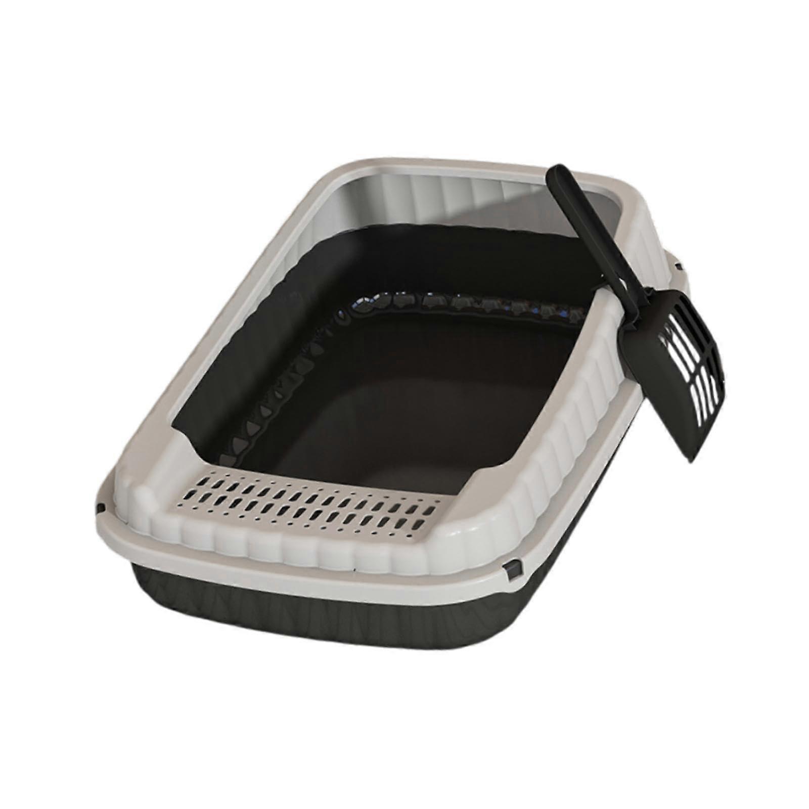 Open Top Cat Litter Box for Indoor Cats, Black Cat Toilet with High Sides, Litter Container for Kittens and Bunnies