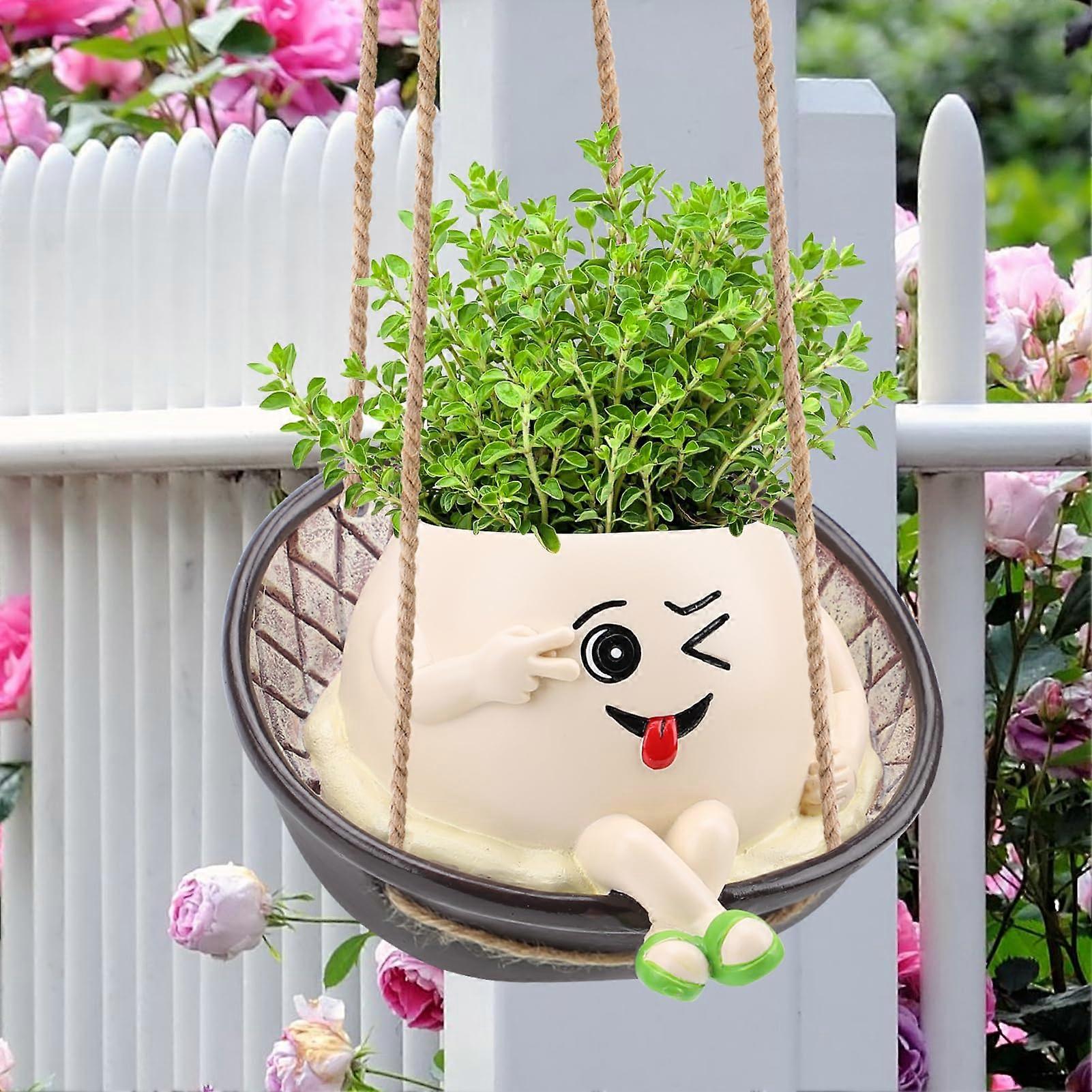 Hanging Planters for Indoor Outdoor Use, Glossy Smiley Face Planter Pot, Small Decorative Flower Pot for String of Pearls