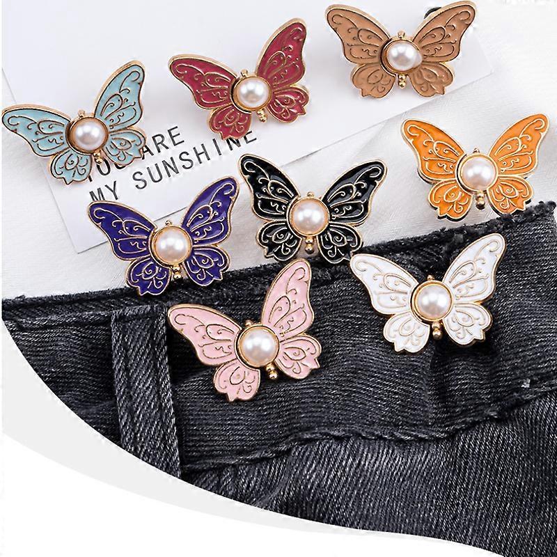 8 Sets Pant Waist Tightener, Detachable Butterfly Jean Buttons Pant Waist Tightener for Loose Jeans, Adjustable Waist Buckle Sets No Sew and No Tools
