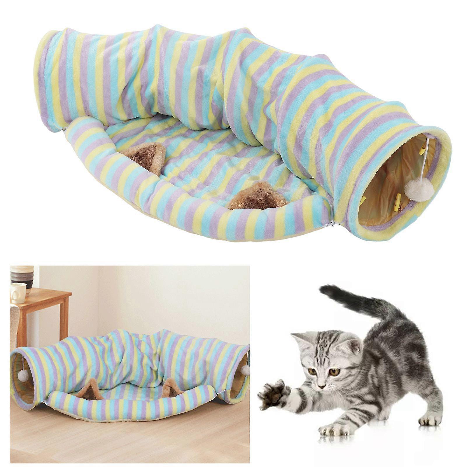 SCSYV Cat Tunnel Bed Soft and Comfortable Collapsible Cat Play Tube with Mat for Cats Dogs Rabbits