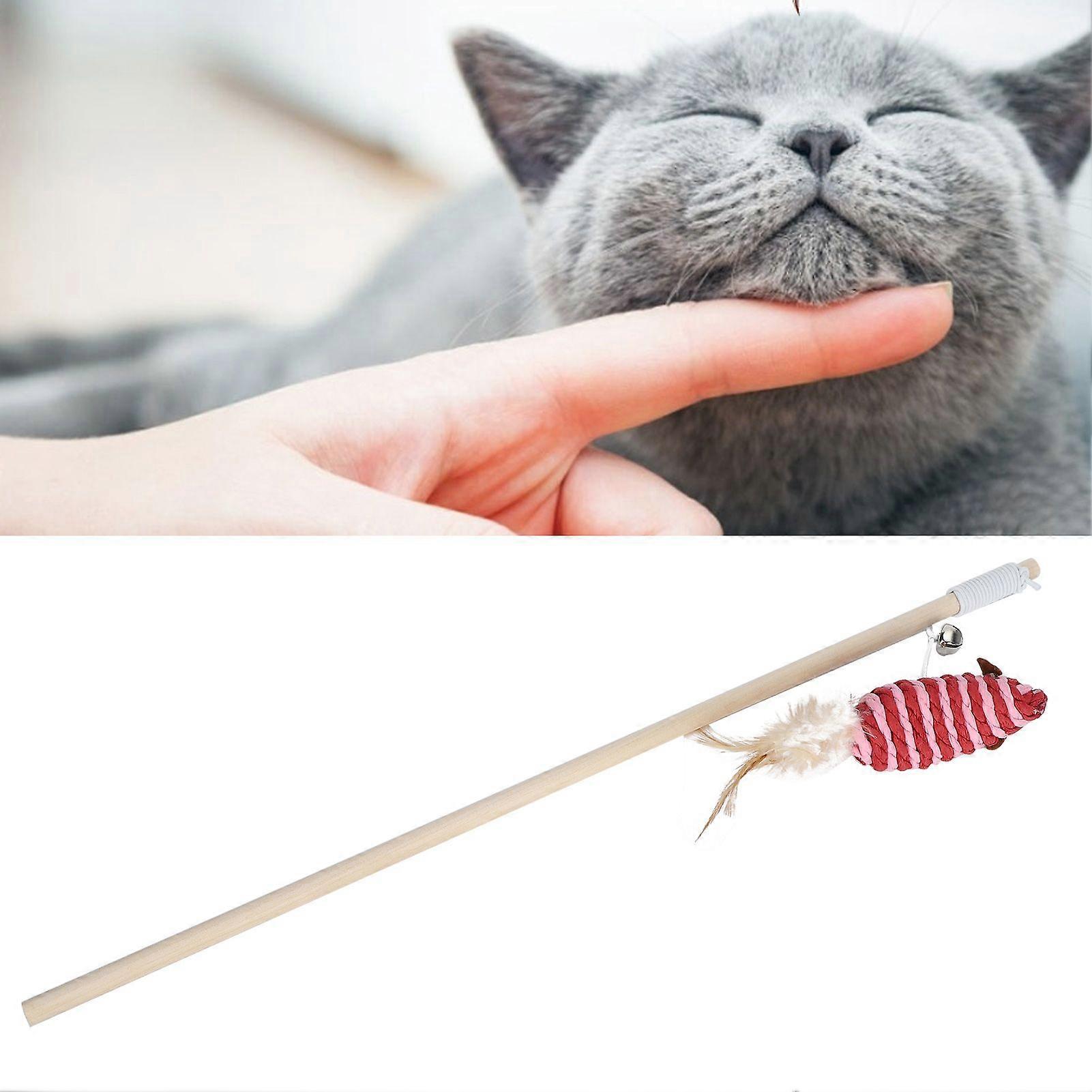 SSRGV Pet Cat Wooden Teaser Wand Toy Stick Pole with Feather Bell Mouse Interactive Toys
