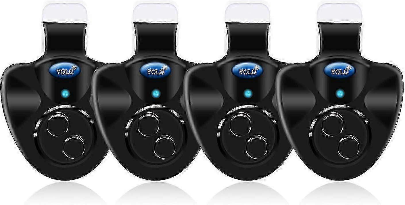 4 Pack Black Electronic LED Bite Alarm for Fishing Rods with Clip-On Sound Bell - Model JA