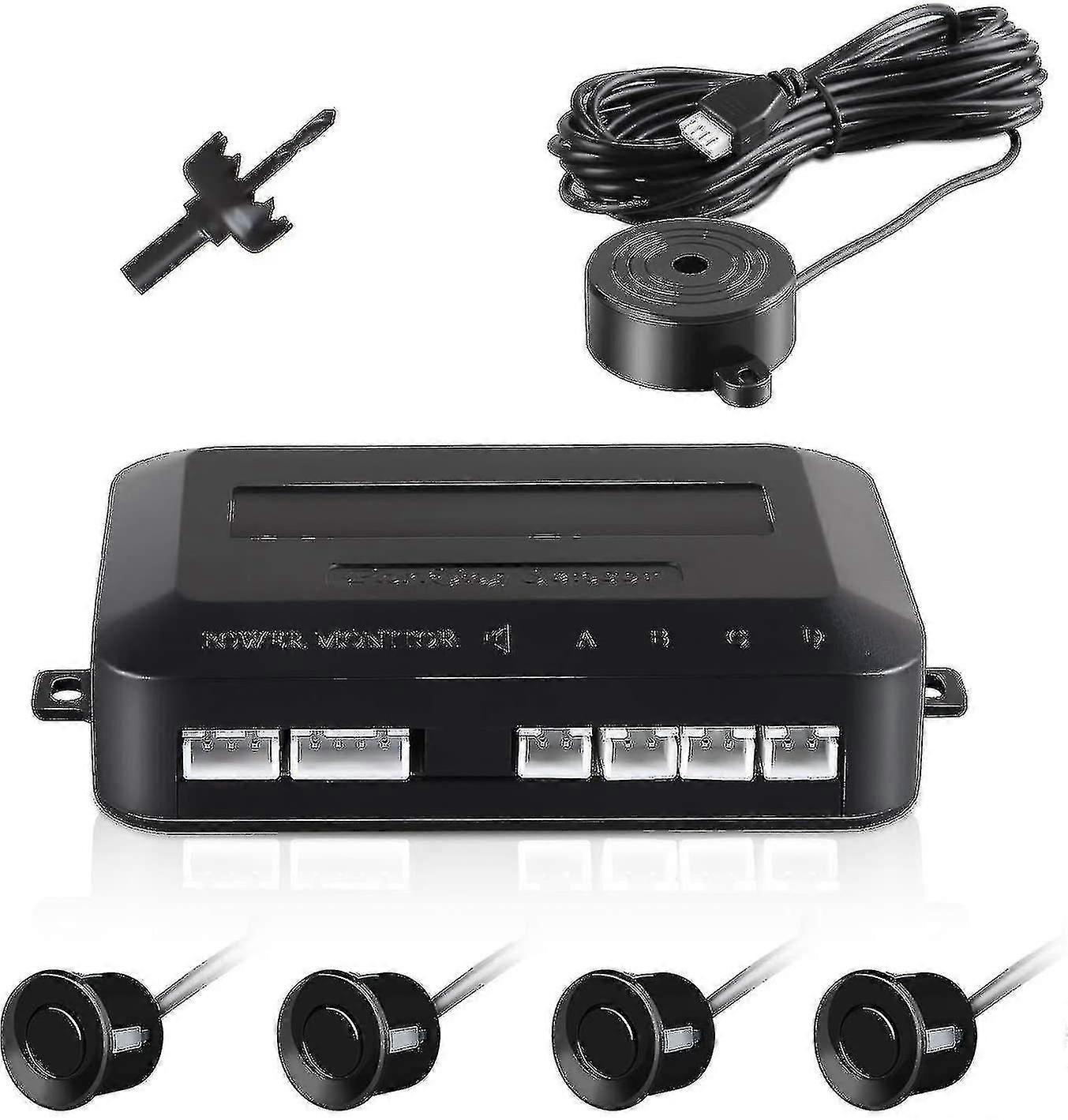 Car Reversing Sensor, Auto Parking System Reversing Radar With Bibi Buzzer Alarm And 4 Sensors - Black