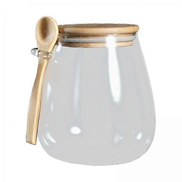 3x Elegant Glass Jar Set with Natural Bamboo Lid And Serving Spoon - Stylish