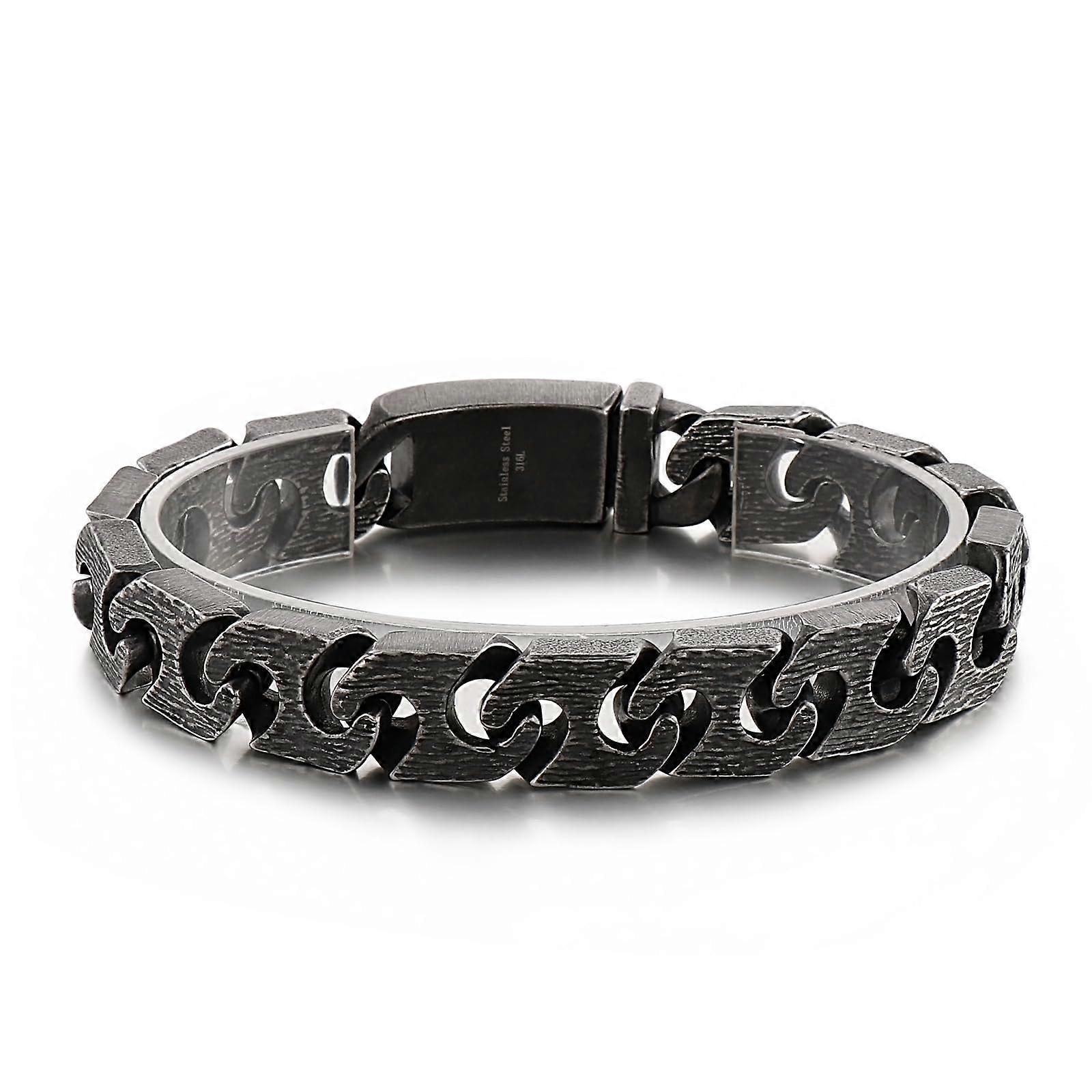 Stainless Steel Cuban Link Chain Bracelet for Men,Retro Old Metal Finishing Bracelet with Spring Box Clasp Ref: 6381