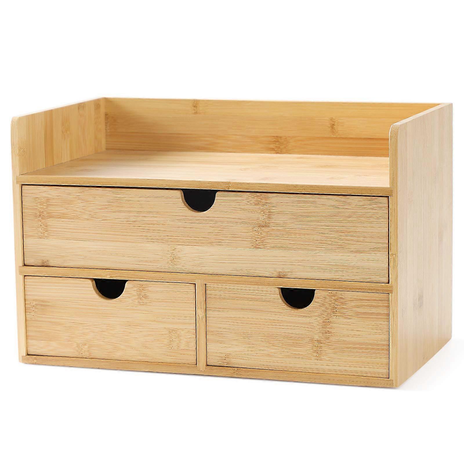 Bamboo Desk Organizer 3-Drawer With Shelf Mini Desktop Storage Box For Office Home Vanity No Assembly Required