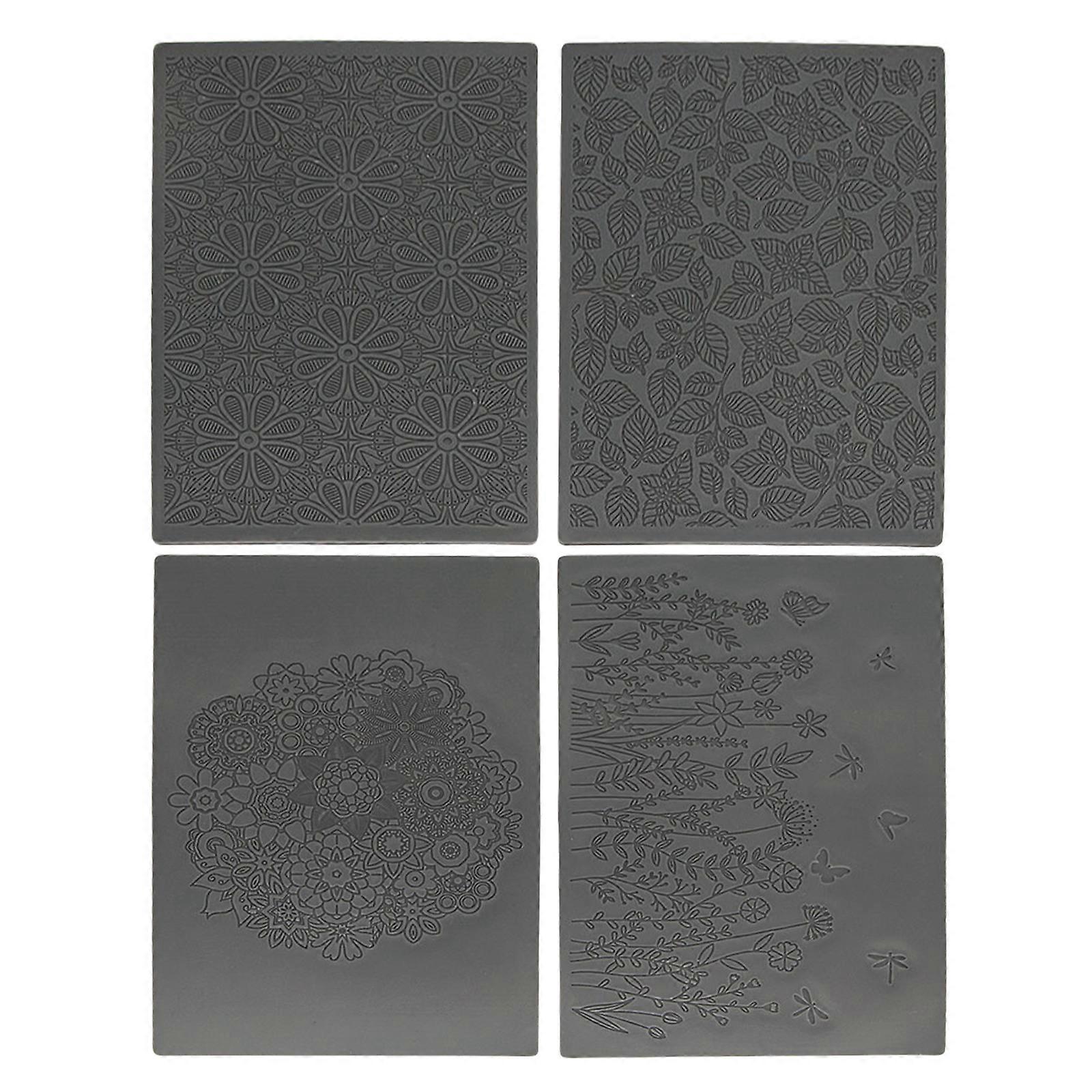 4Pcs Clay Texture Sheets Set, Clay Ohrringe Werkzeug Clay Texture Matte für die Schmuckherstellung, Blume Blatt Textured Sheets Matte
