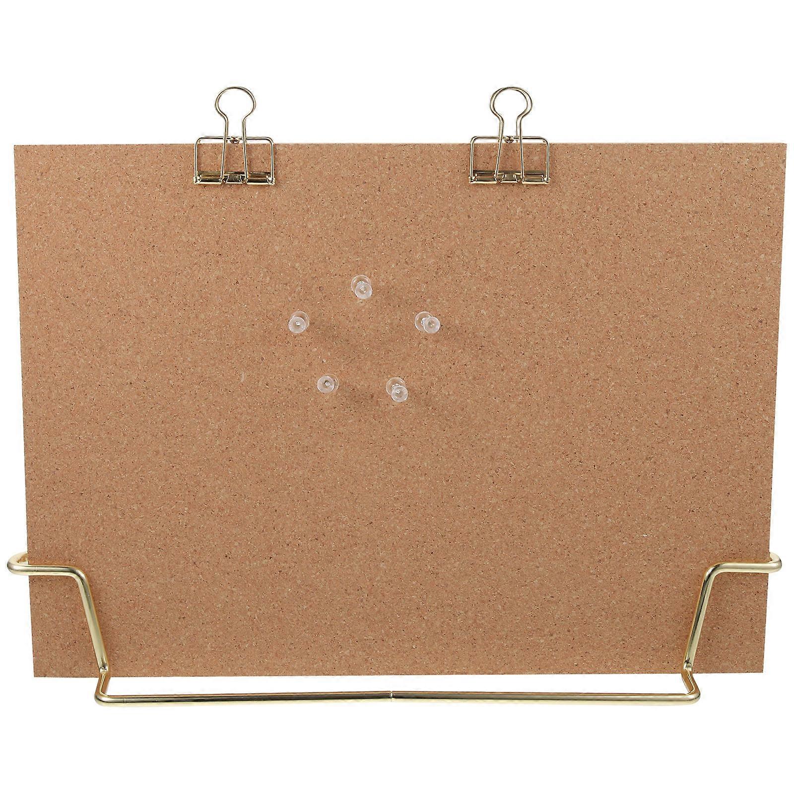 Wooden Framed Cork Notice Board with Golden Base Portable Desktop Memo & Bulletin Pin Board for Home Office, Writable Surface for Messages, Menus &