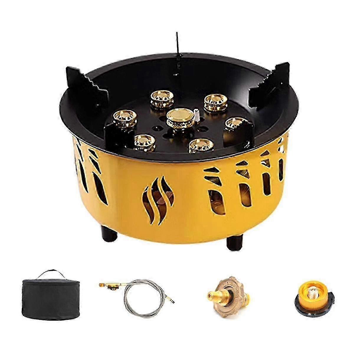 Portable 7-Core Camping Stove with Adjustable Gas Valve & Windproof Design