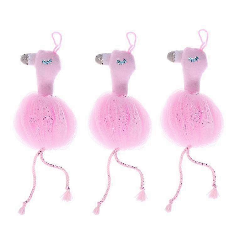 Set of 6 Flamingo-Like Bath Balls, Shower Mesh Poufs, Sponges, Bubble Nets, and Bath Flowers for Scrubbing and Cleansing in the Bathroom (Pi