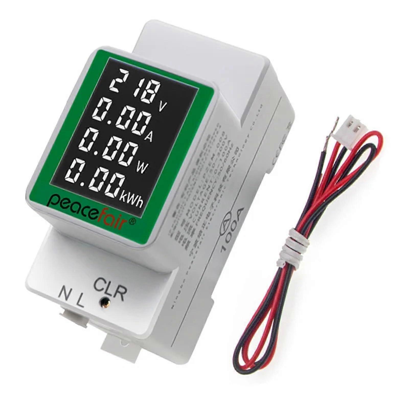 PZEM008 Color Din Rail Current Digital Power Energy Meter Watt Kwh Wattmeter Monitor Amperemeter Voltmeter AC 50300V 100A(White)