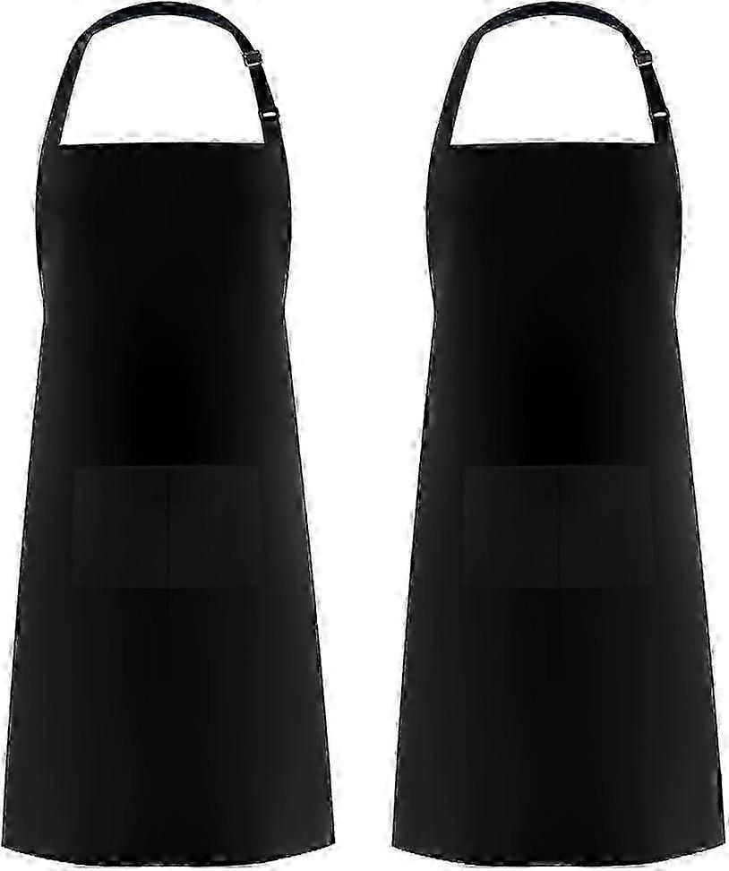 2 Pack Adjustable Waterproof Bib Apron with Pockets for Cooking, Black
