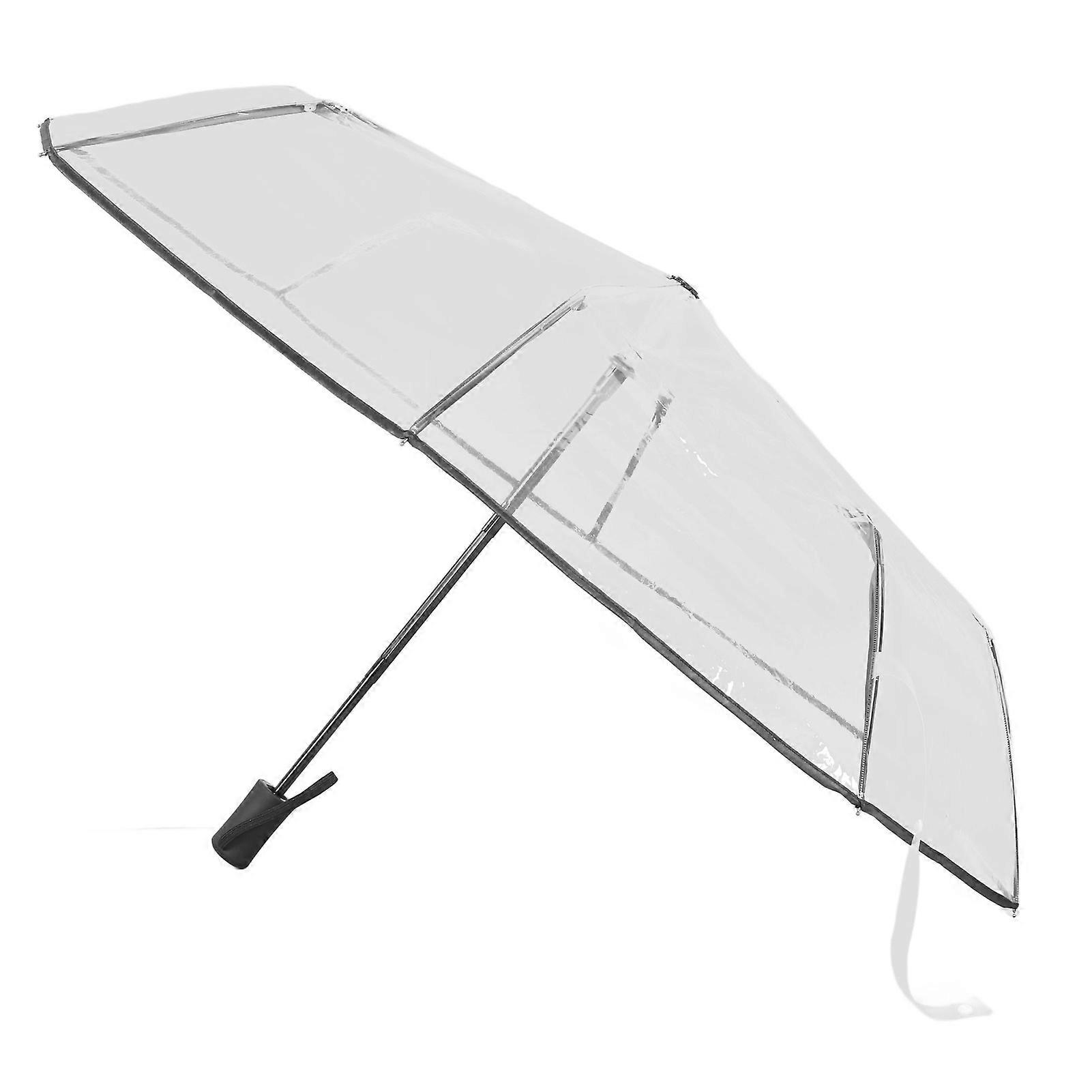 Parapluie compact noir transparent, design automatique, structure robuste, pour voyage, sac à dos, sortie en plein air