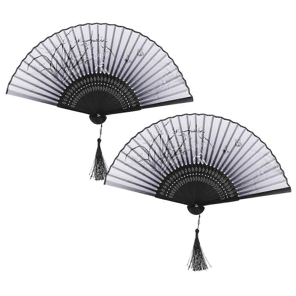 Foldable Hand Fans Bamboo Hand Fan Archaistic Design Wall Decoration Garden Parties Synthetic Material 2Pcs