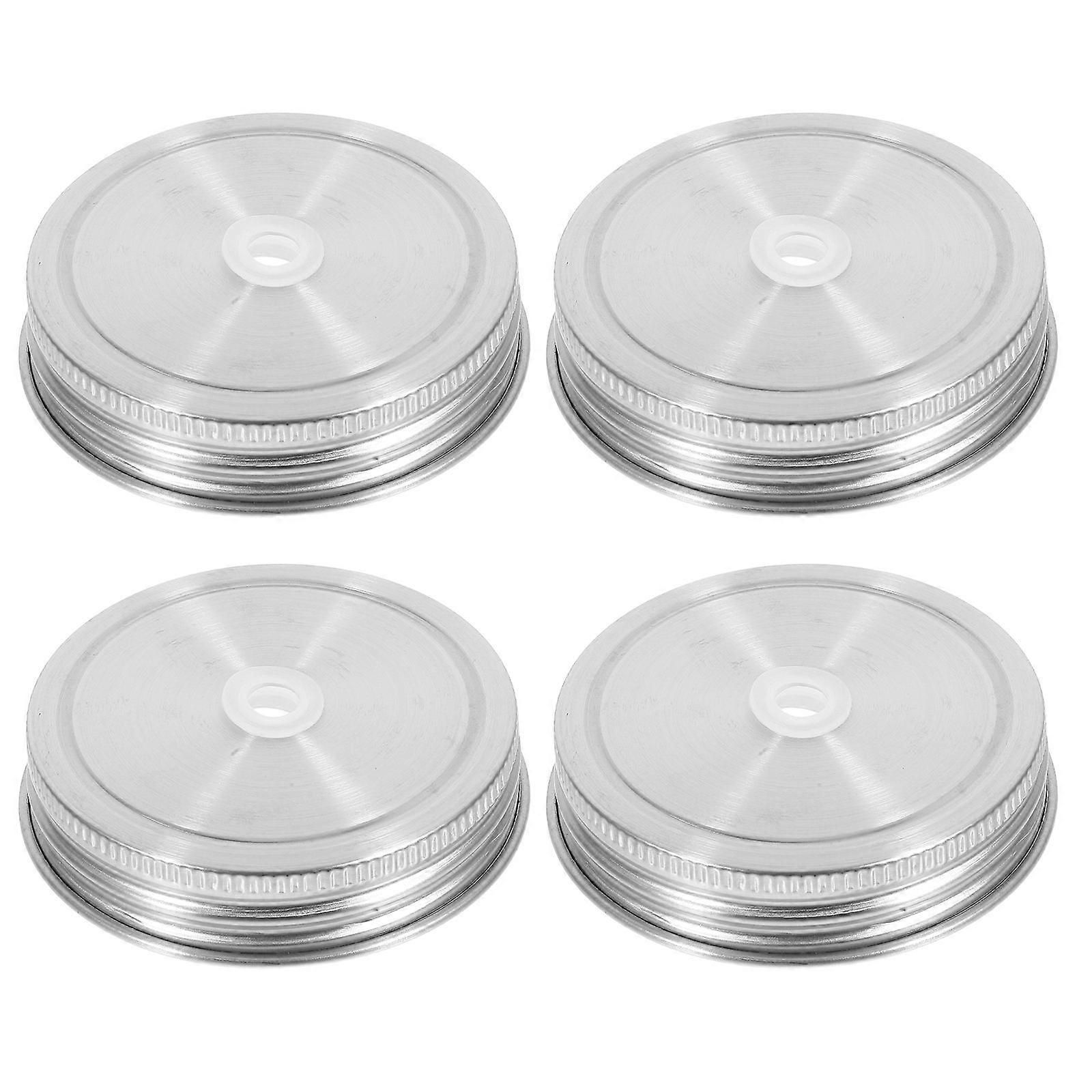 Stainless Steel Jar Lids with Straw   Airtight Seal for Canning, Food Storage, and Beverage Preservation   Multi Functional Wide Mouth Lids Set of 4