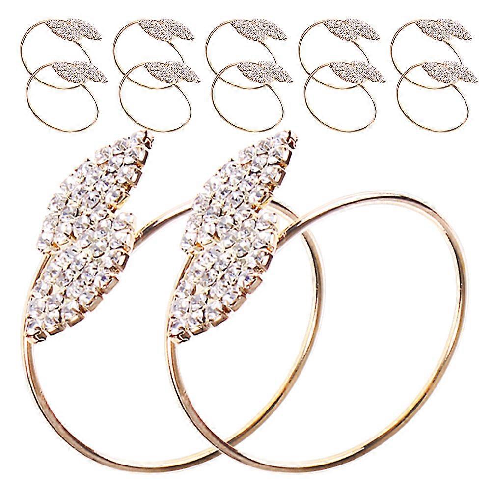 Elegant Gold Leaf Napkin Rings with Rhinestone Accents 12pcs Set for Wedding, Party & Dinner Table Decorations