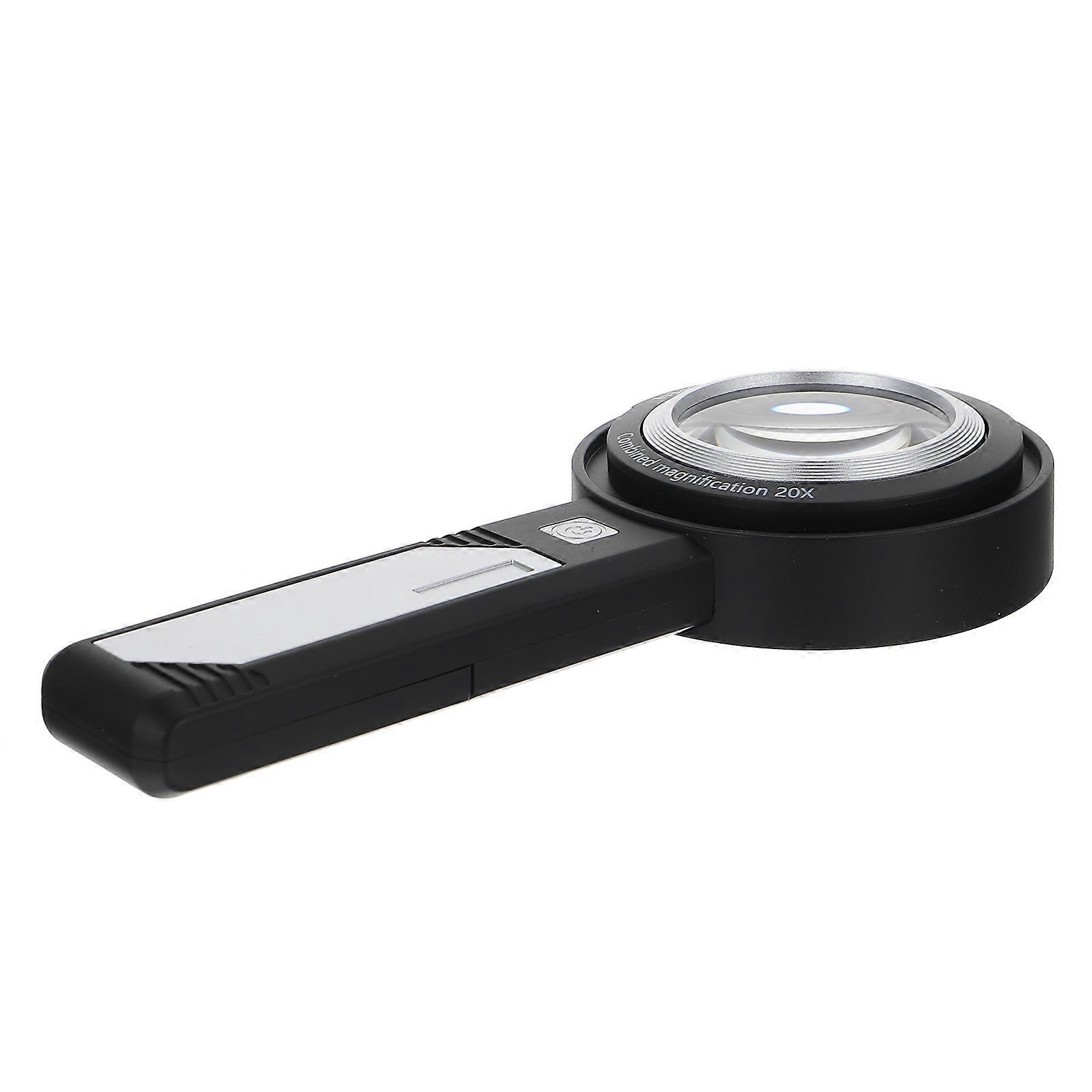 Handheld Lighted Magnifier Multi Function Reading Magnifying Glass For Seniors In Black 1Pcs