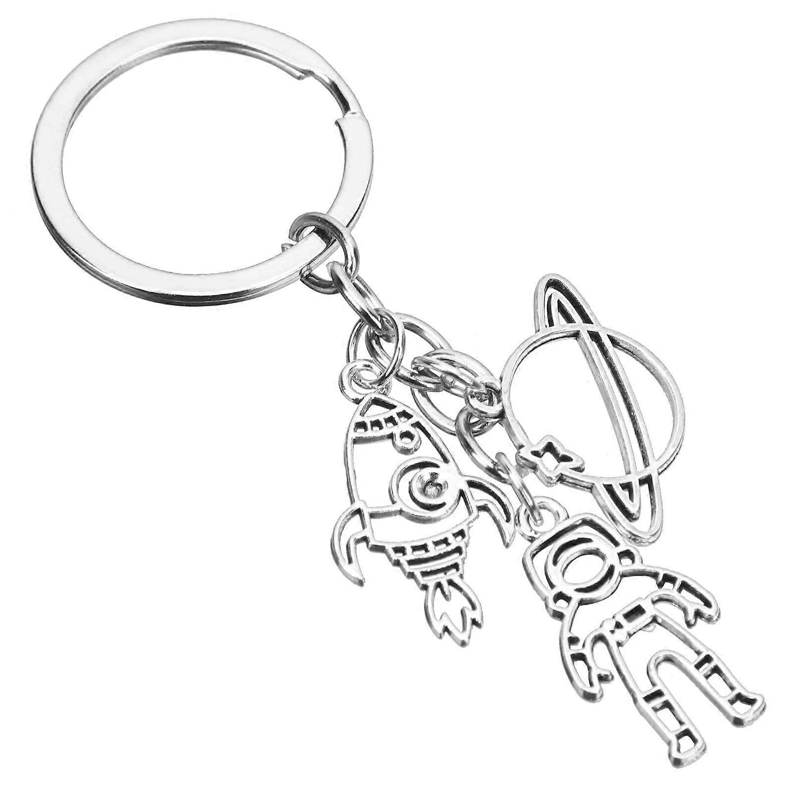 Keychain For Backpacks Astronaut Shape Keyring Chains 1Pcs Silver Stainless Steel