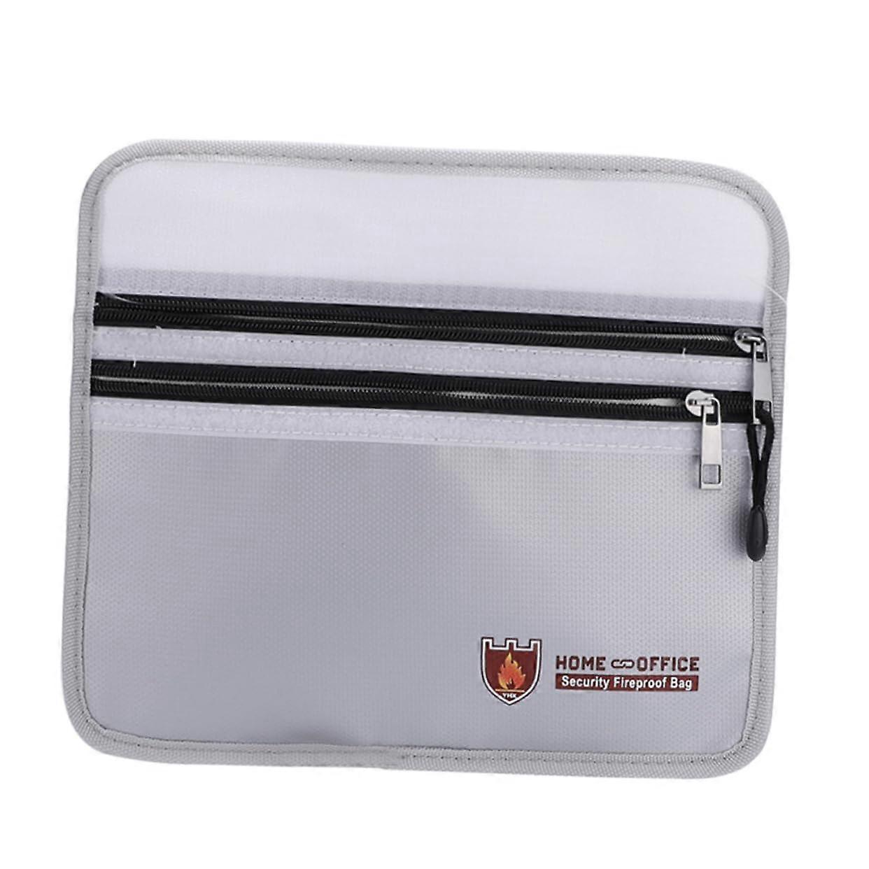 Fireproof Document Bag with Double Zipper, Waterproof Storage Pouch for Important Papers and Valuables, Silver, Ideal for Home, Office, School