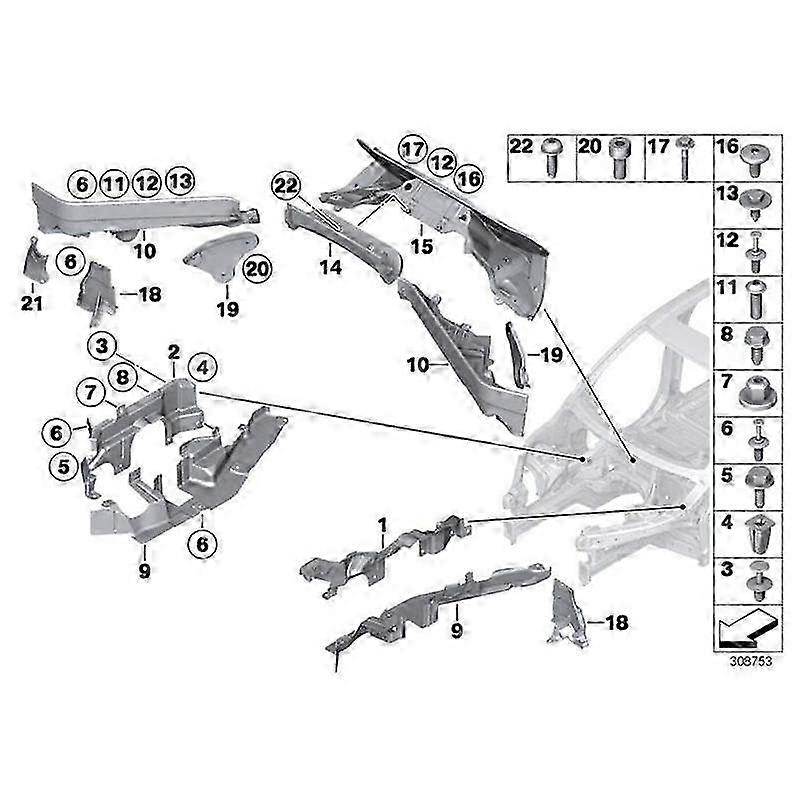 3Pcs Engine Upper Compartment Partition Bulkhead Panel Kit for X5 E70 X6 E71 E72 51717169419 517171