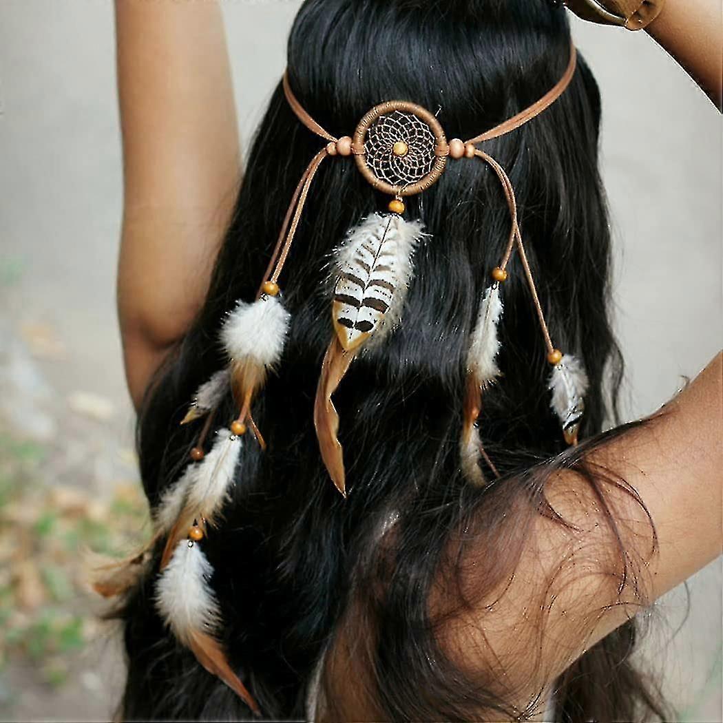 Runmi Boho Feather Headband Hippie Tiara Feather