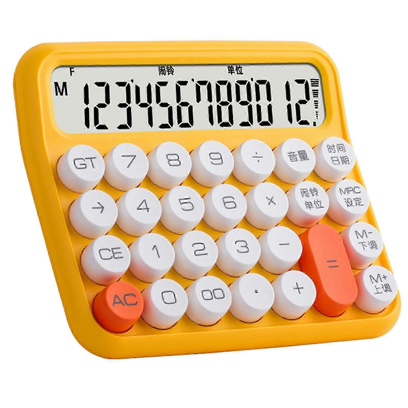 Large LCD Display 12 Digit Calculator with Big Buttons for Office School Home - Lemon Yellow