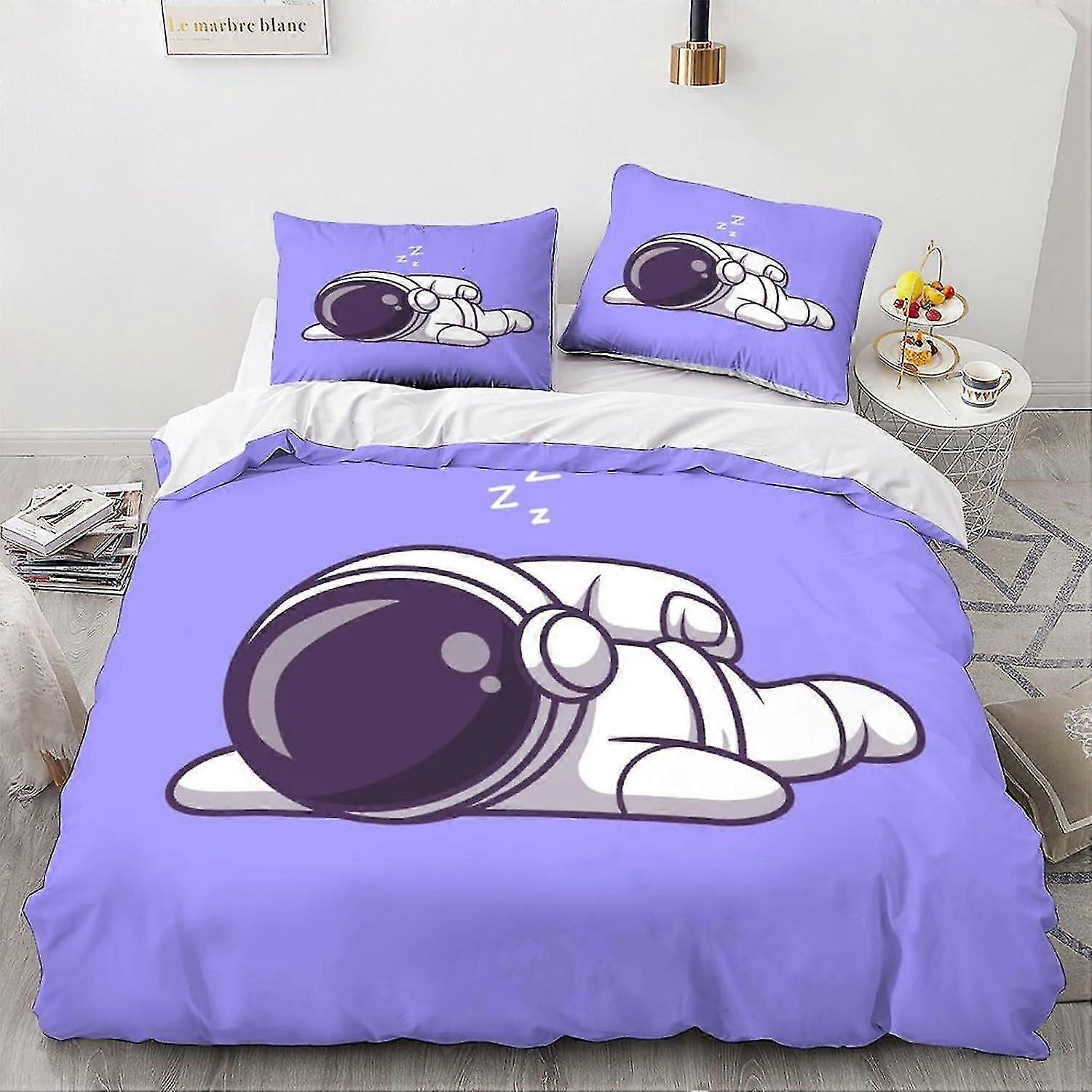 Cartoon Space Printed Bedding Set Soft Microfiber Duvet Cover with Zipper Closure for Double Size