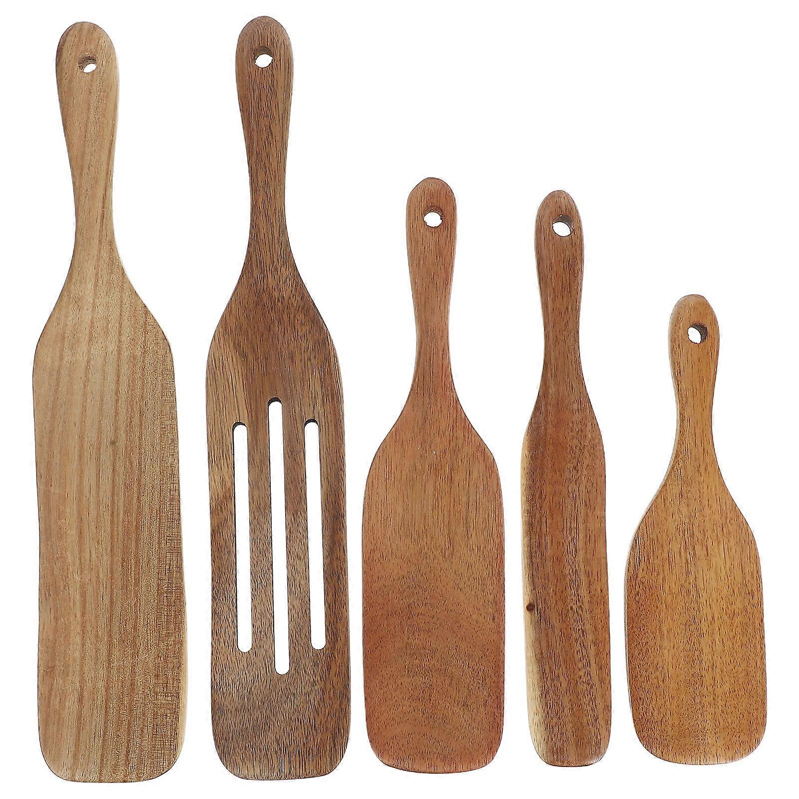 Rustic Charm Wooden Spatula Set Long Handle For Experienced Chefs In Cooking 5Pcs