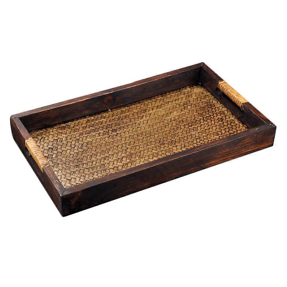 Rustic Wooden Serving Tray with Double Handles for Storage Assorted Color Synthetic Material