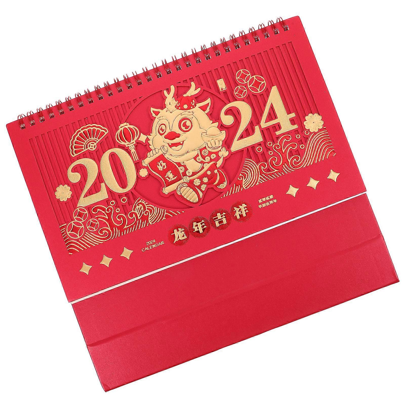 Monthly Standing Calendar Chinese New Year Wall Calendar Metal Material Motivation Reminder 1Pcs