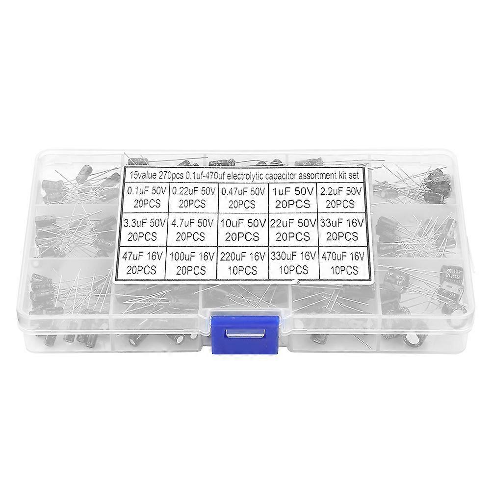270pcs 15 Values Electrolytic Capacitor Assorted Kit 0.1uF 50V - 470uF 16V