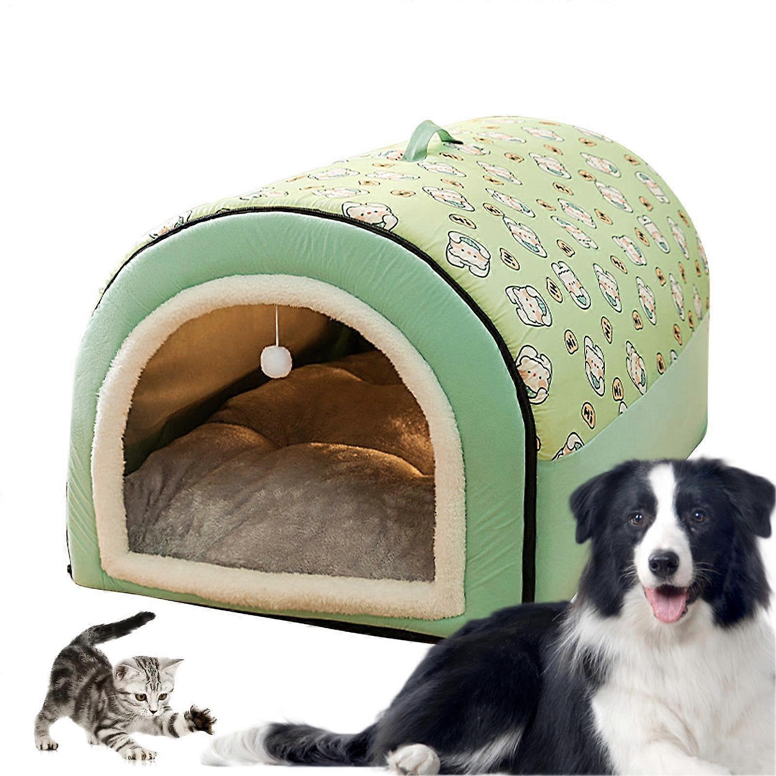 Pet Hideaway Dog Cave Cover, Foldable Plush House for Large Dogs, Soft Warm Sofa Bed with Removable Cushion, Green M2