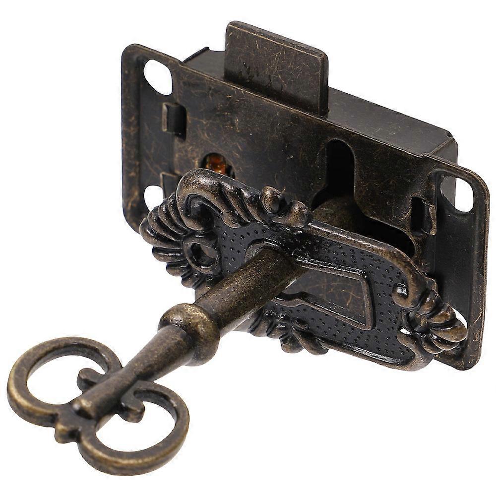 Cabinet Door Lock with Keys Drawer Locking Dark Brown Iron Zinc Alloy Rectangular Vintage for Home Decor 5.30X3.50X0.80CM 1Set