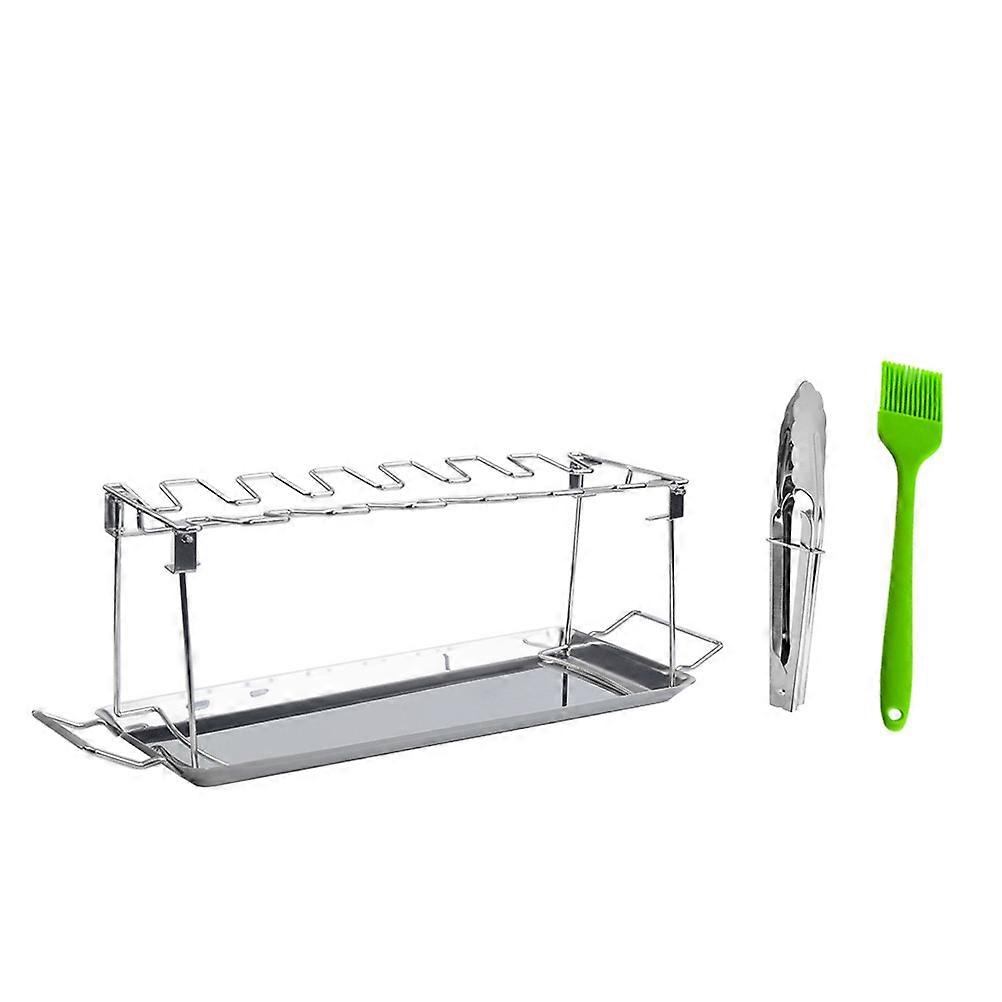Grilling Tray Barbecue Racks Chicken Leg Wings Bbq Rack For Picnic 43.5X14.5X14.3Cm Stainless Steel 1Set