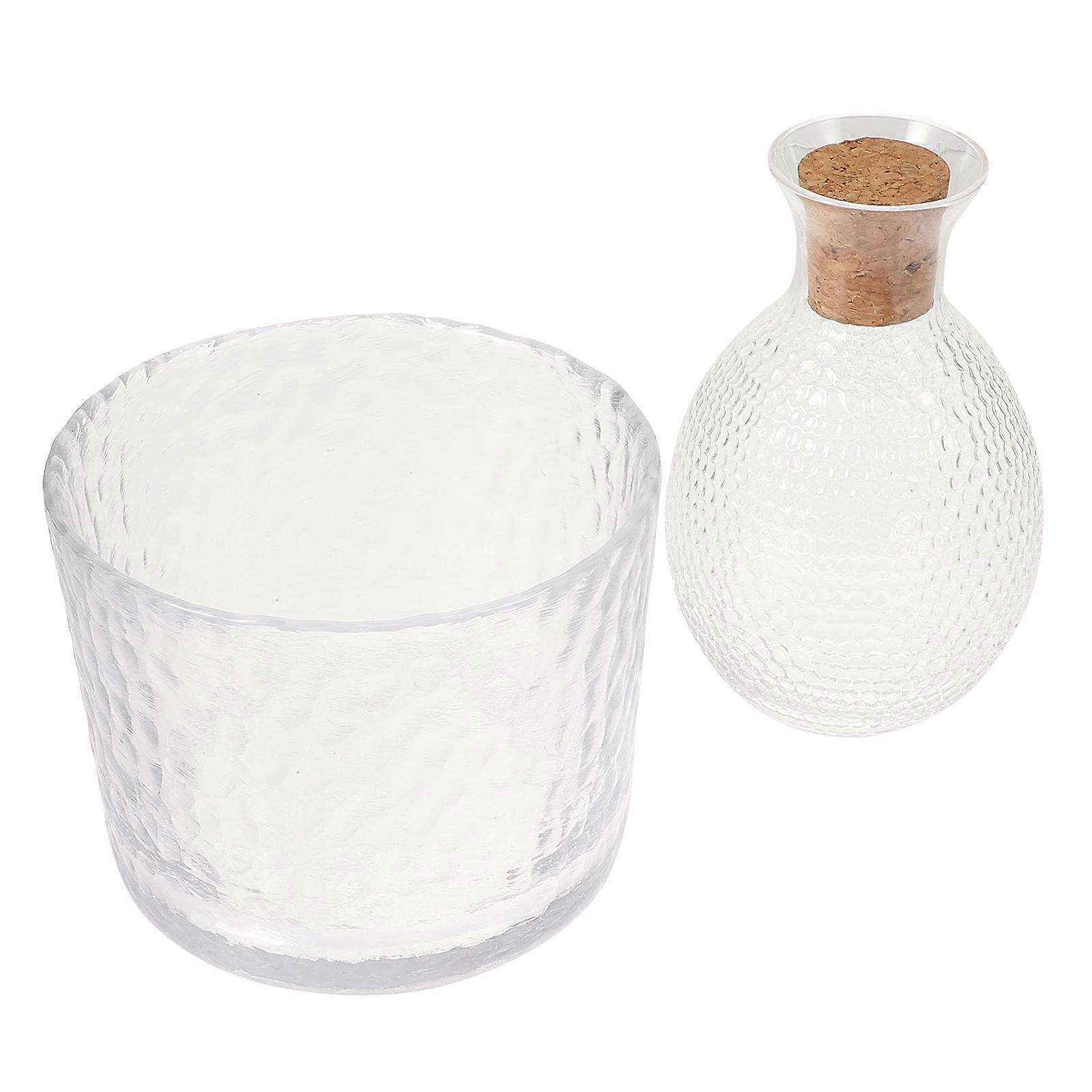 Hammer Pattern Glass Utensil Set with Sake Shaped Ice Bucket and Wooden Jar