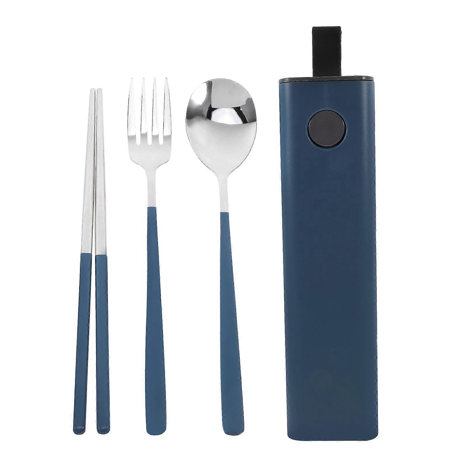 Blue Portable Utensils Set with Case for Home Use Includes Forks and Spoons Made of Stainless Steel and PP 1 Set