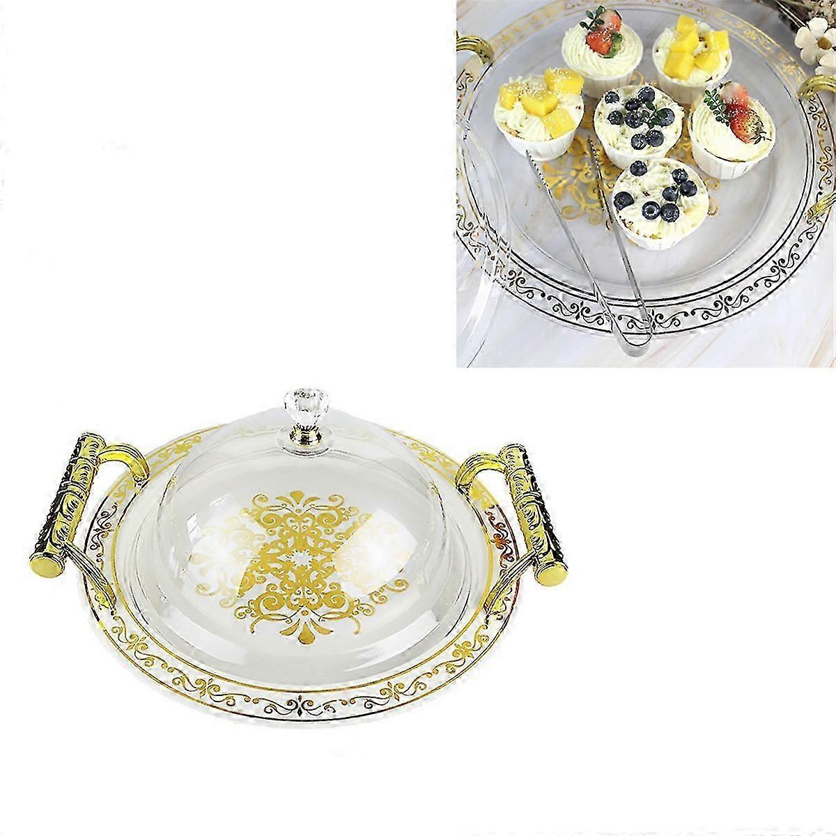 Round Fruit Dessert Serving Tray with Handles for Kitchen, Coffee Table, and Home Use