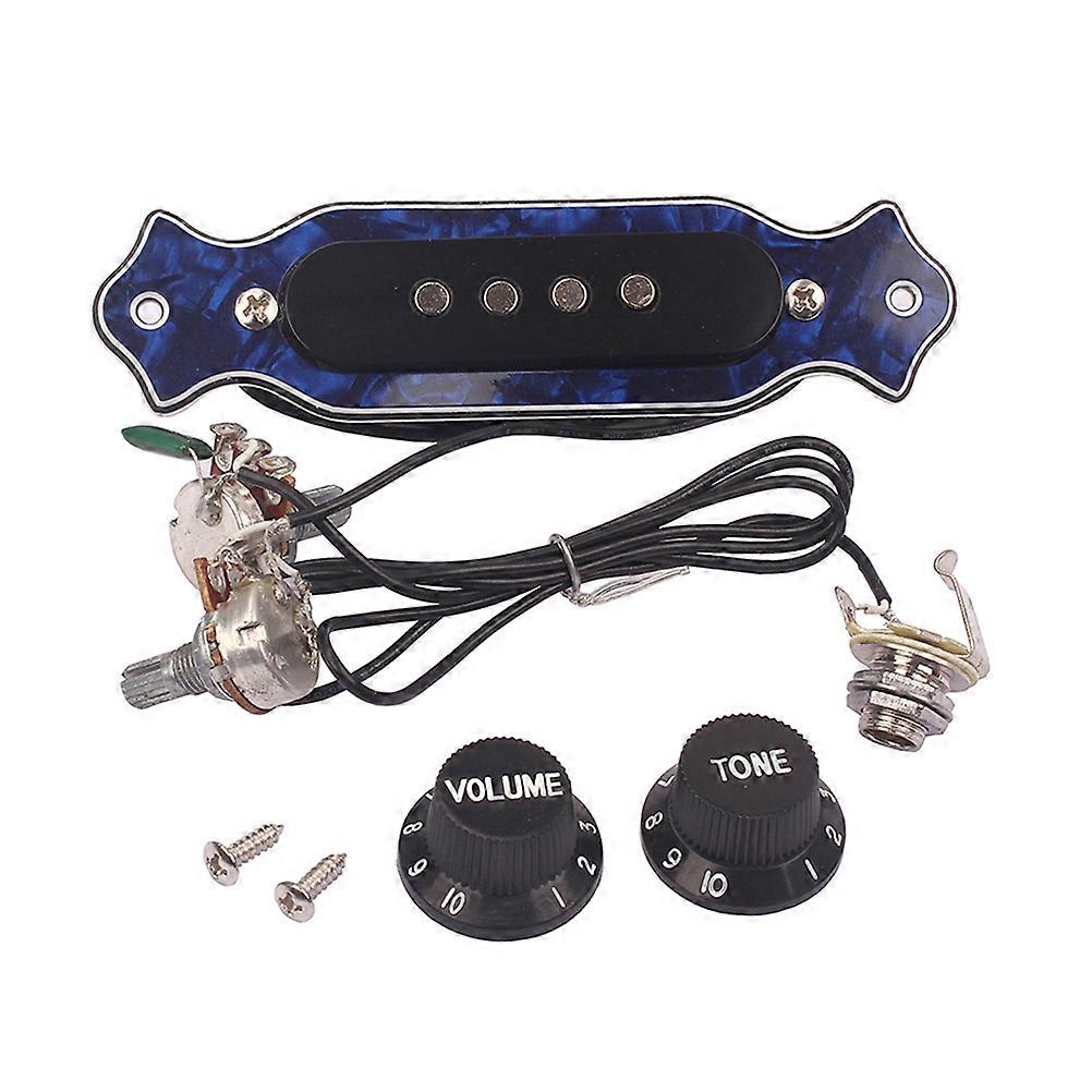 Guitar Pickup Soundhole Active For 4-String Electric Cigar Box Guitar Blue 12.3 X 3.2 X 2.5 Cm Magnetic Built-In Preamplifier 1Set