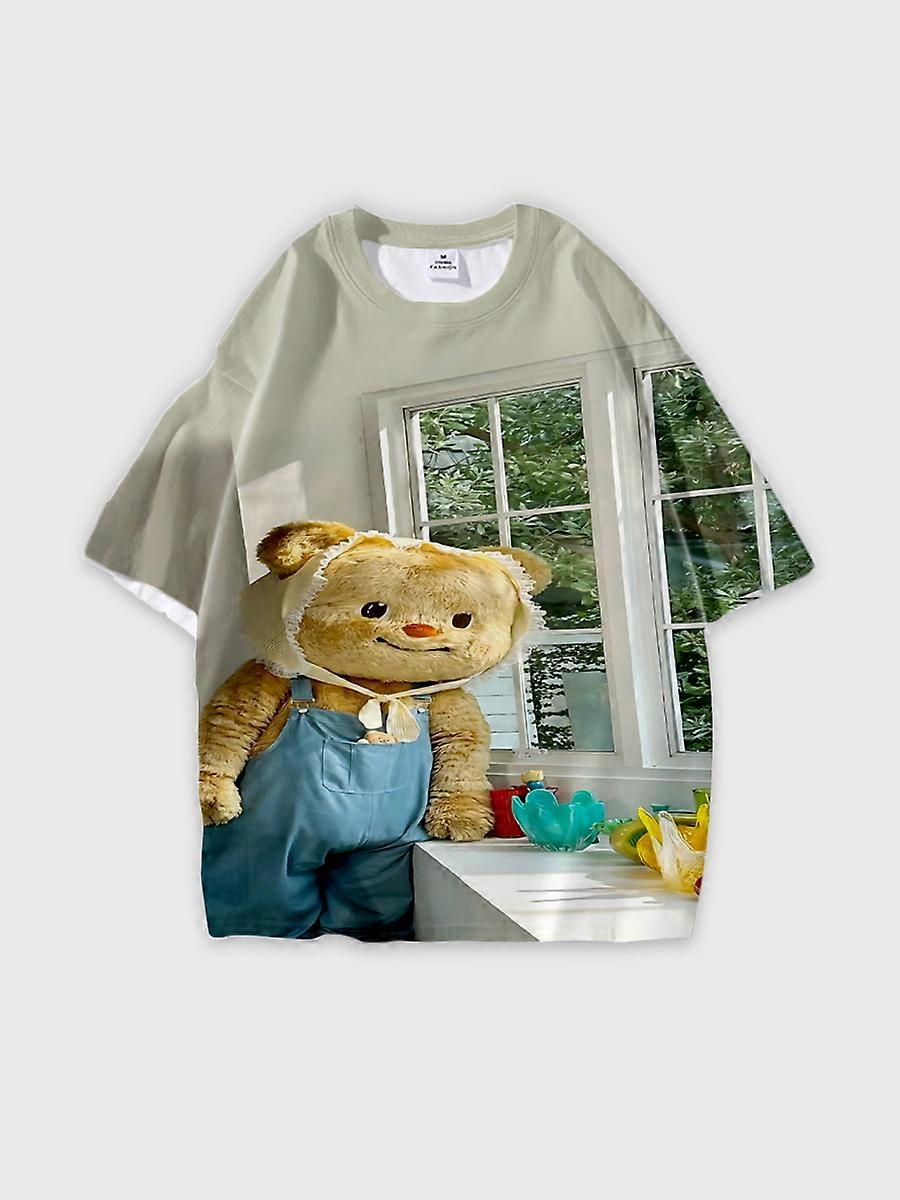 T-shirt round neck Pattern loose short sleeve O145