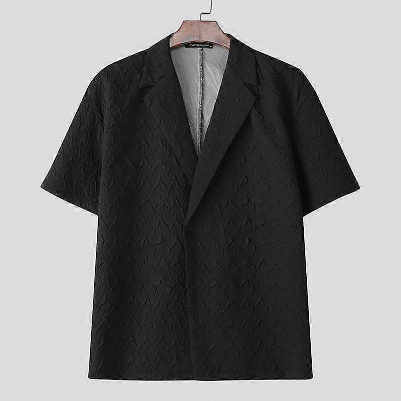 INCERUN Oversized Men Summer Turn-down Collar Short Sleeve Texture Buttons Casual Shirts