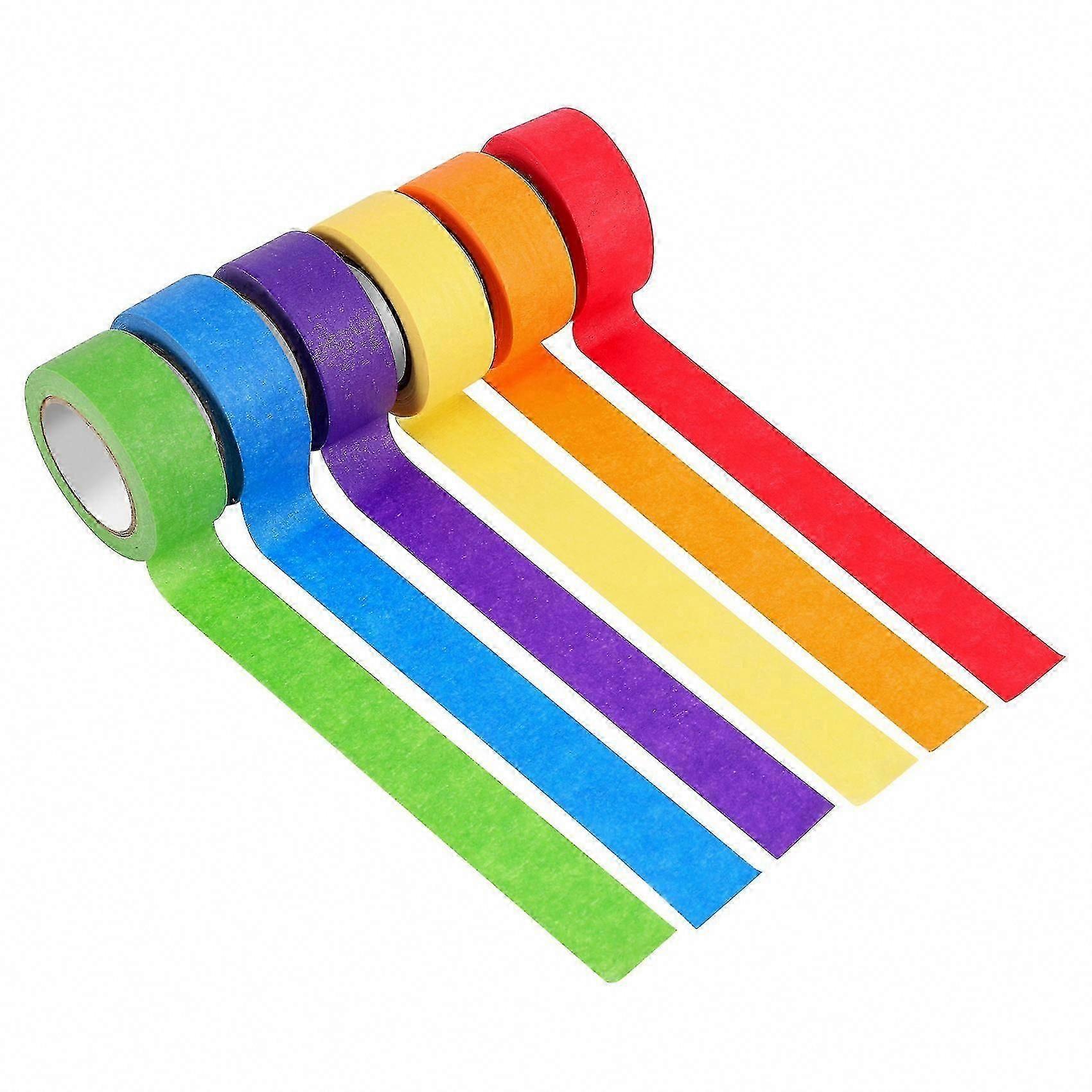Colorful Masking Tape for Arts Crafts, Labeling, Coding - 6 Colors Painters Tape Set (24mm x12m)
