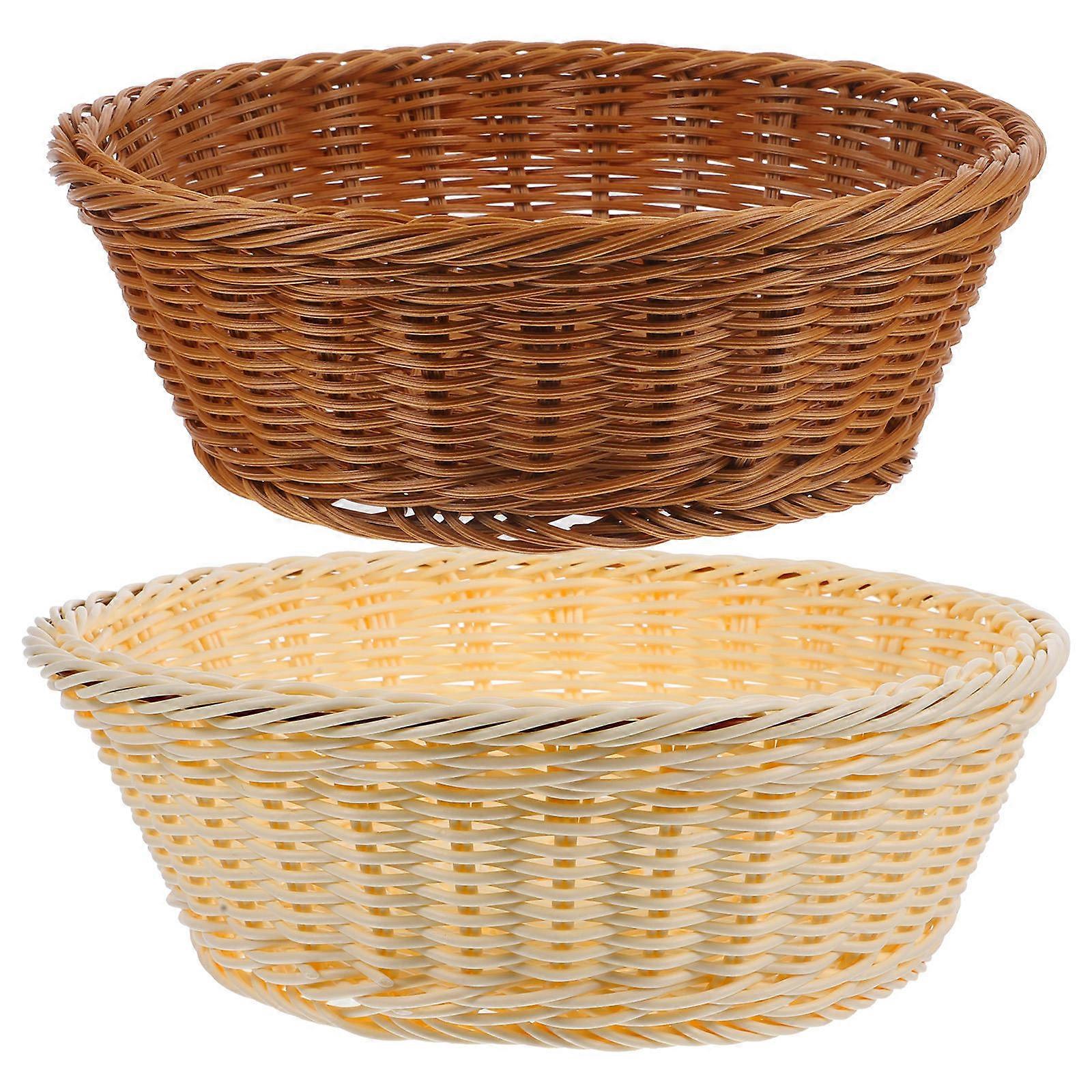2Pcs Woven Baskets For Fruits Round Shape Suitable For Mother's Day And Thanksgiving Dining Table Use Functional Storage