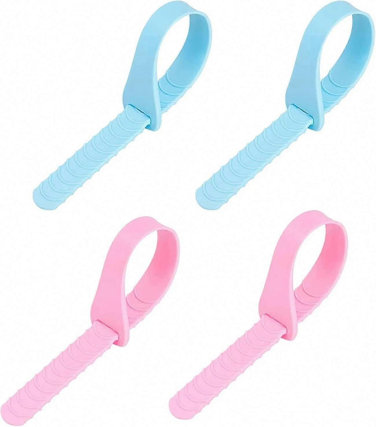 Toilet Seat Lifter Handle with Snap Closure - Adjustable Silicone Lid Lifter (4pc, Pink & Blue)