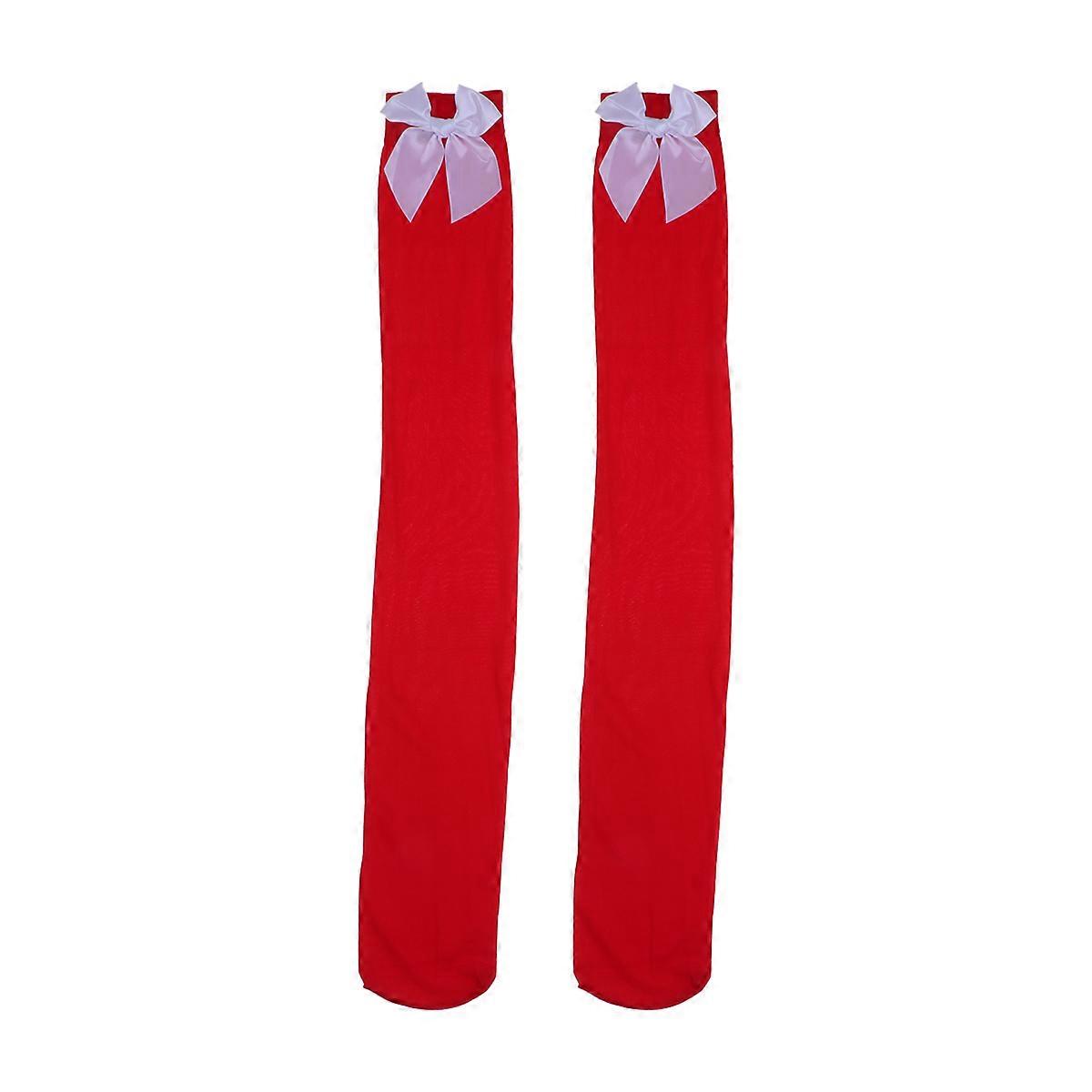 High Socks With Bow Design For Ladies Christmas Party Occasions Size M Anti-Slip 1 Pair