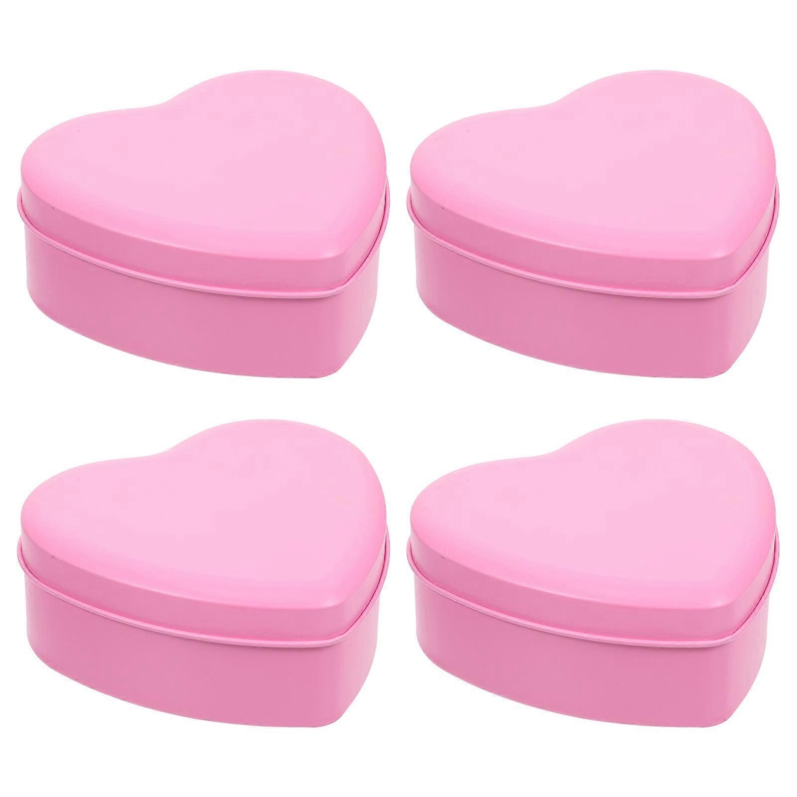 4Pcs Unique Heart Shaped Candy Storage Boxes Pink Metal Material Ideal For Small Item Packaging