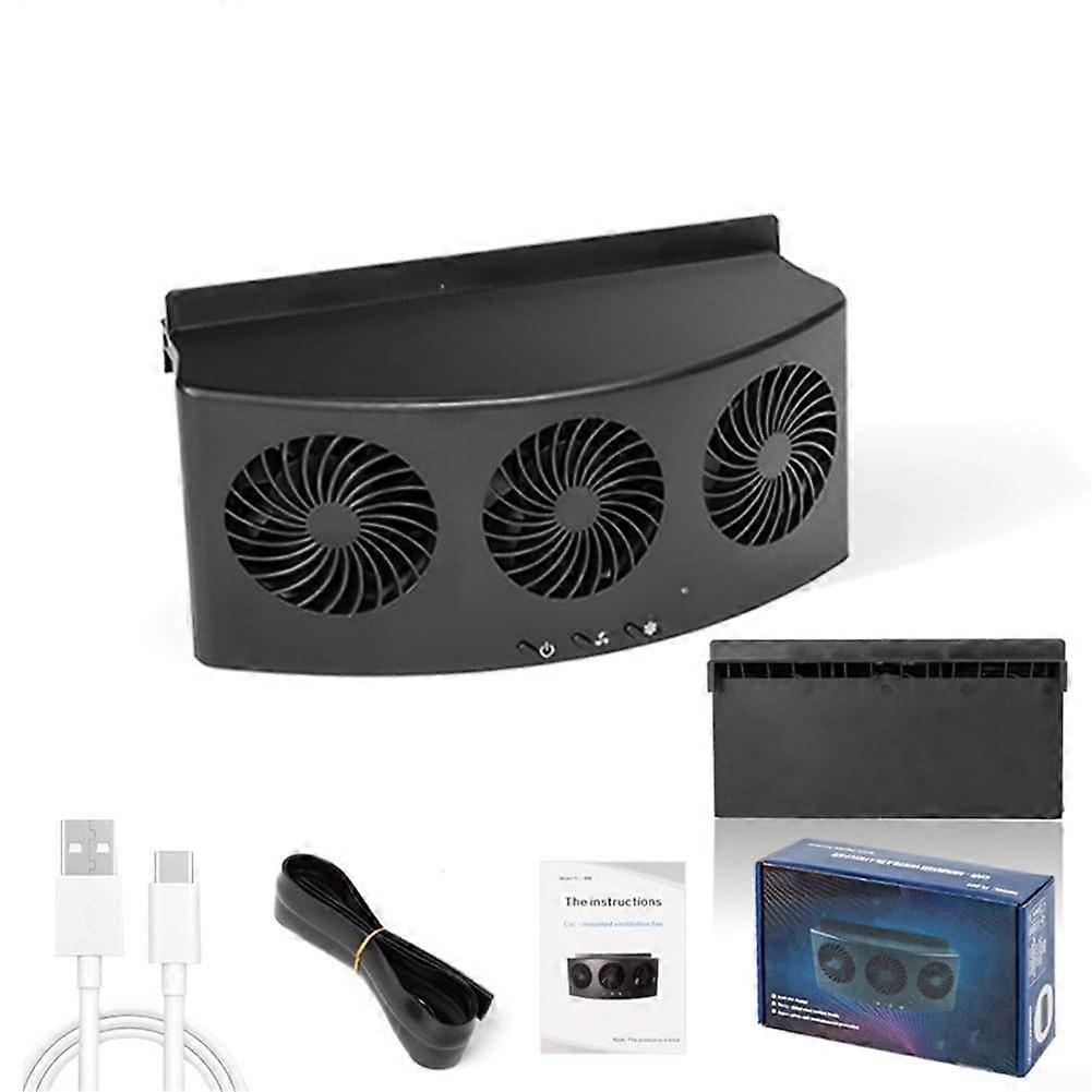 USB Car Ventilator Power On Black USB-Powered Auto Cabin Fan For Improved Airflow, Compact Size, Summer Cooling