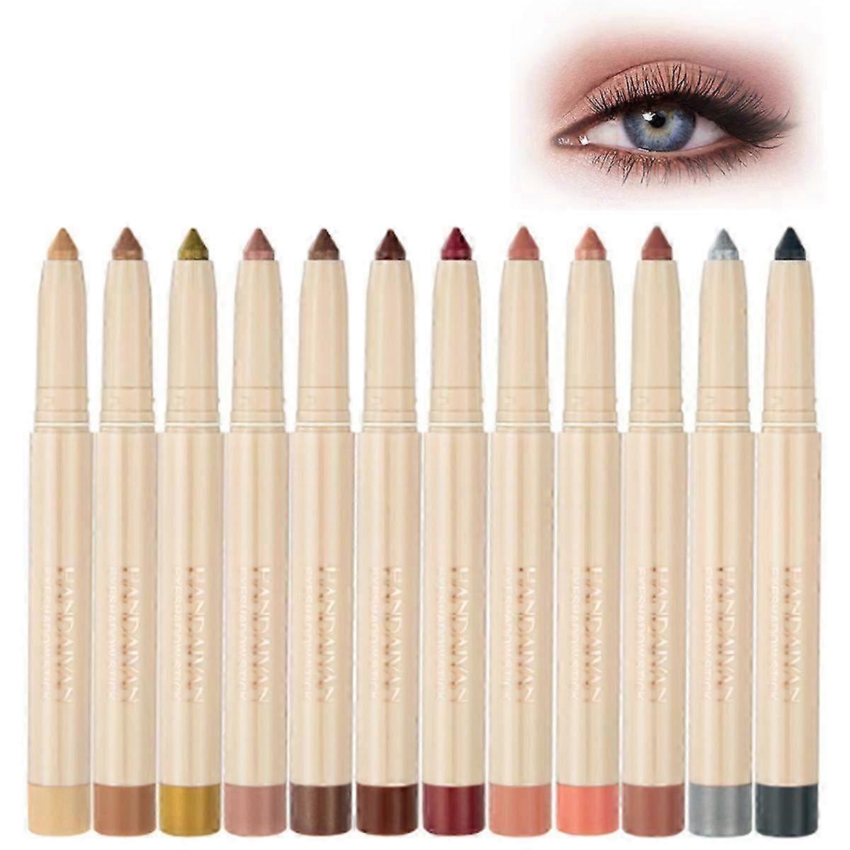 12PCS Creamy Matte & Shimmer Eyeshadow Sticks Set - Waterproof Soft Eye Shadow Pencil Crayons for Classy & Shiny Look