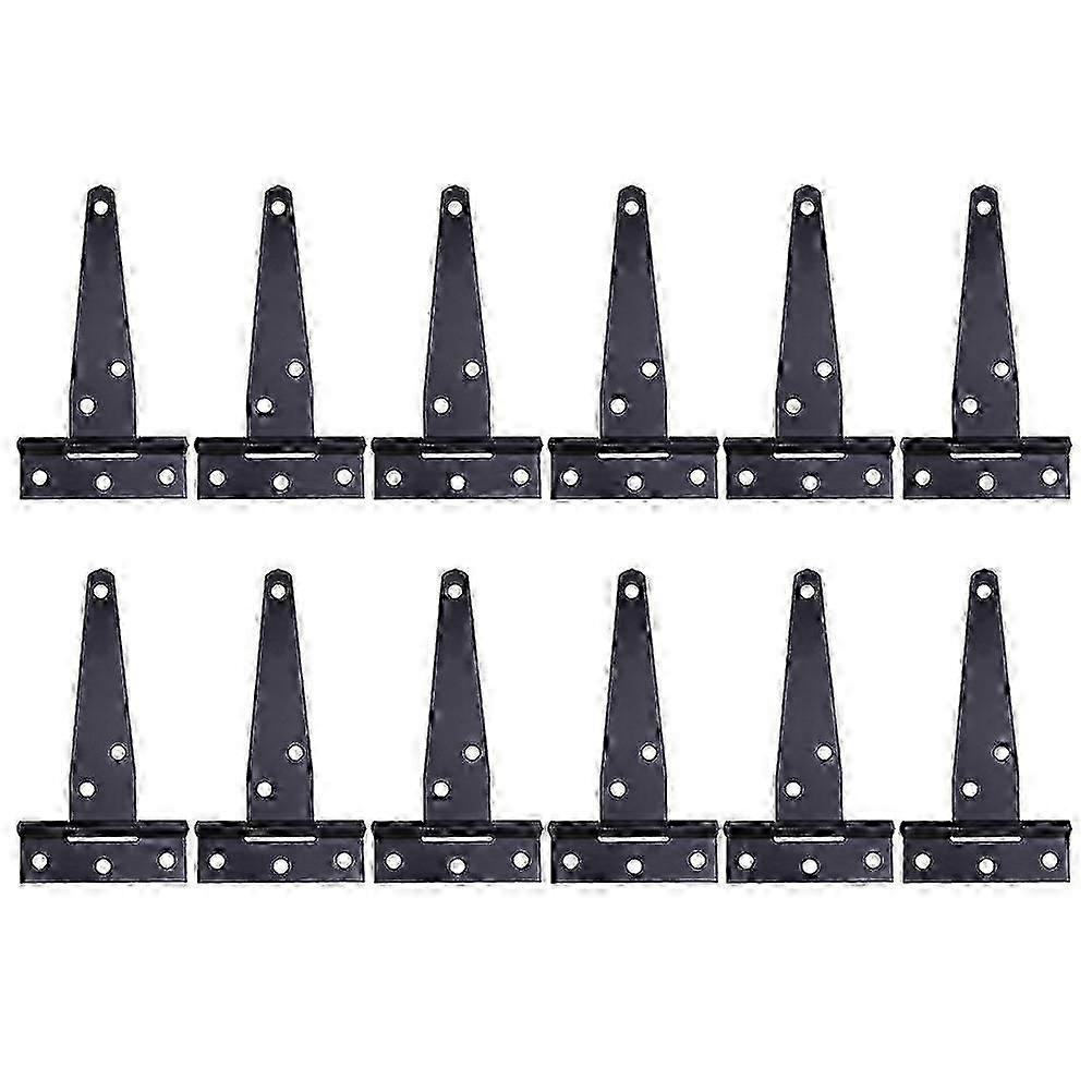 12Pcs 4Inch T-Shaped Rustproof Iron Shed Hinge Gate Strap Hinges (Black)